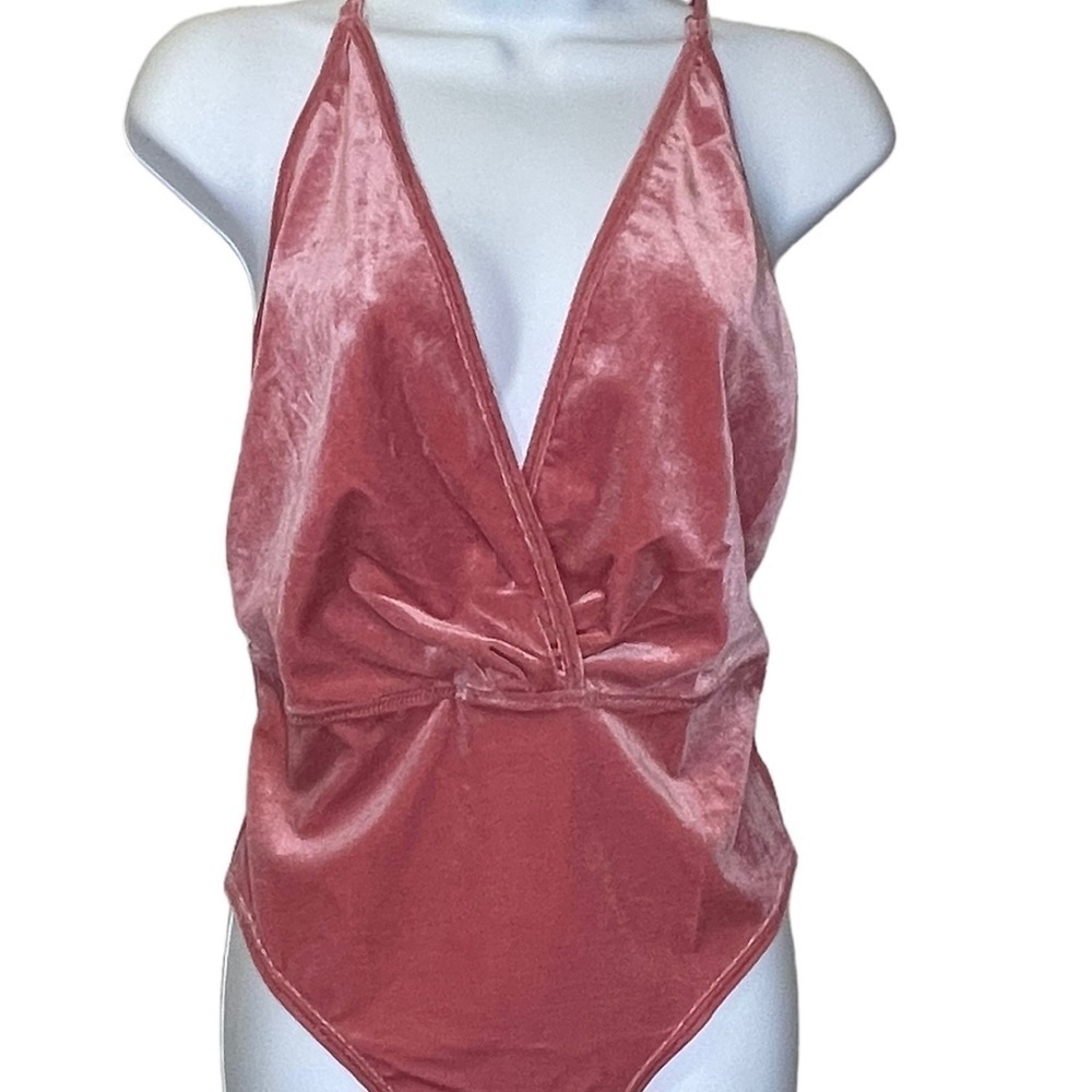 Wishlist Pink Rose Velvet Bodysuit sz Large Dark Romantic Ren Faire Coquette NWT